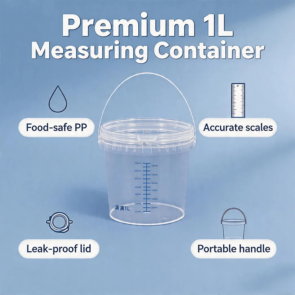 Measuring Bucket with Clear Graduated Lid Sealed PP Bucket White Plastic Bucket Food Grade Transparent Bucket 1L/5L/10L