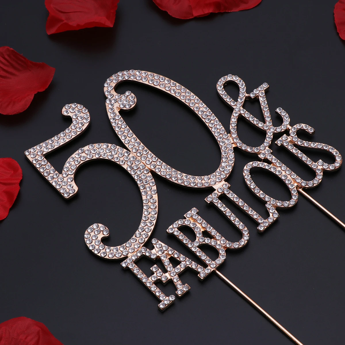 

50th Anniversary Cake Topper Rhinestone Decorations Elegant Birthday Party Supplies Reusable Alloy Wedding Cake Insert