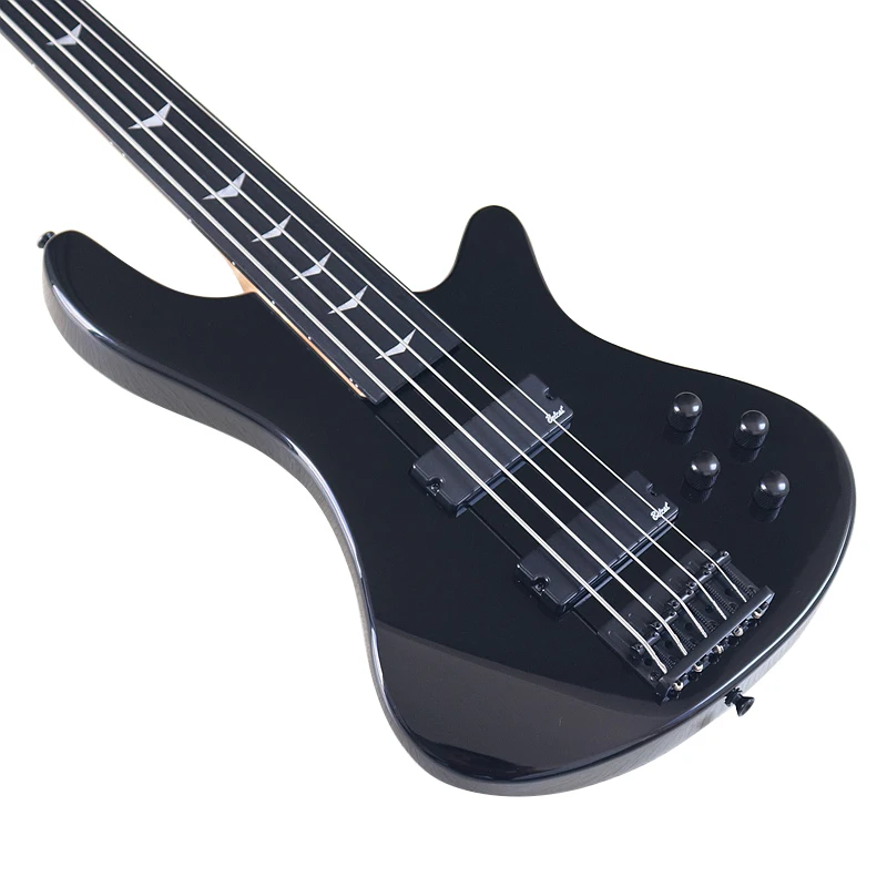 Fretless Electric Bass Guitar 5 String 43inch Solid Basswood Body Bass Guitar High Glossy Black Color