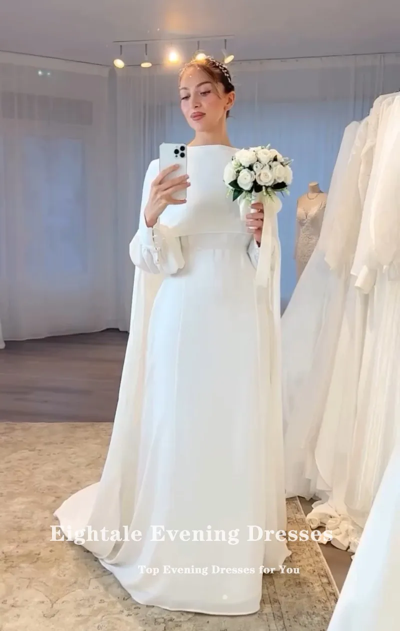 Eightale Arabic Wedding Dresses Customized Long Sleeves White Ivory Mermaid Bridal Gown Vestidos De Novia