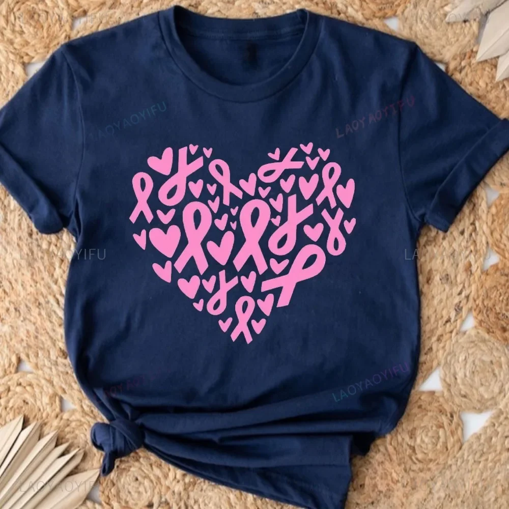 October Cancer Awareness Month Pink Ribbon Tshirt Breast Cancer Awareness Heart Shirt for Mom Sister Daughter Breast Cancer Tops