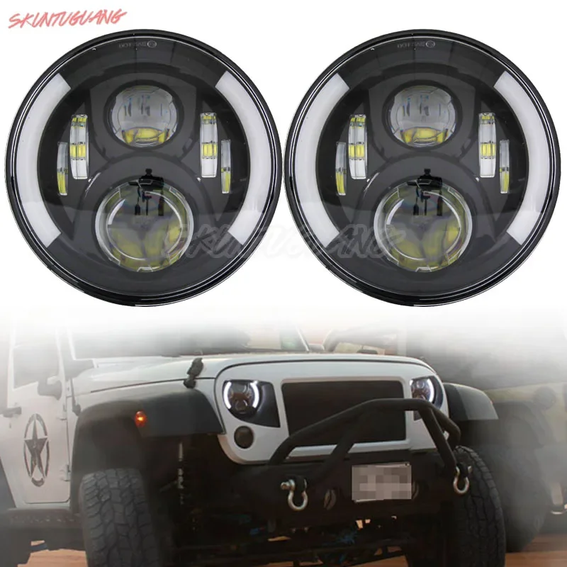 Motorcycle Car 7 Inch Round Led Headlight Drl Angel Eyes Turn Signal Light for Jeep Wrangler Hummer Land Rover Defender Lada 4X4