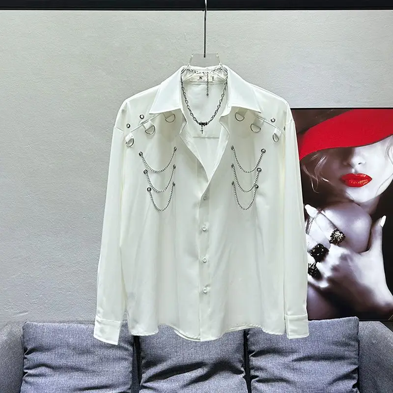 

High Street однотонная блузка с длинным рукавом больших размеров, мужская весенне-осенняя новая трендовая рубашка с воротником-поло, модная повседневная мужская одежда