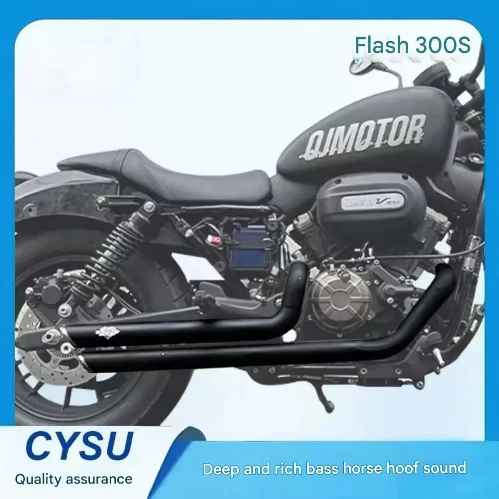 For QJMOTOR SRV300 SRV 300 Flash 300 Motorcycle VH Style Dual Exhaust Pipe Muffler Full System Twin Pipes Horse Hoof Sound