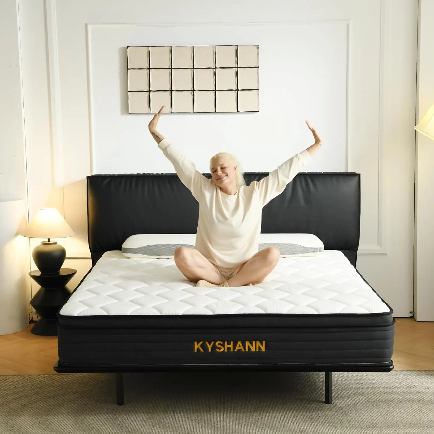 상자에 중간 정도의 견고한 메모리 폼 스프링 하이브리드 매트리스, 모션 격리, 시원한 수면, 압력 완화, 간편한 배송 압축 매트