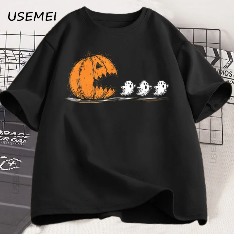 مضحك هالوين تي شيرت النساء الرجال اليقطين أكل أشباح تي شيرت مضحك شبح بو التي شيرت الخريف مخيف الموسم الجرافيك المحملة الملابس #3