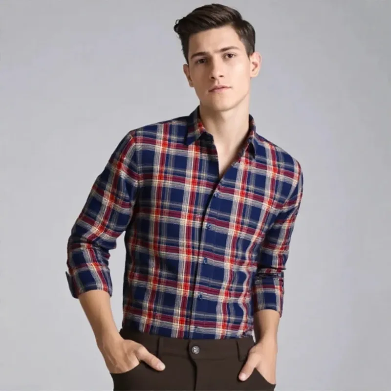 Oversized 7XL 6XL Mens Plaid Shirts Long Sleeve Causal Thick Autumn Double-sided Brushed Soft Checked Fashion Luxury Man Clothes
