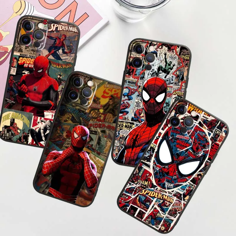 

Marvel Spider Man Art Phone Case For Apple iPhone 17 16 16E 15 14 13 12 11 Pro Max Plus Air Black Soft Silicone Cover