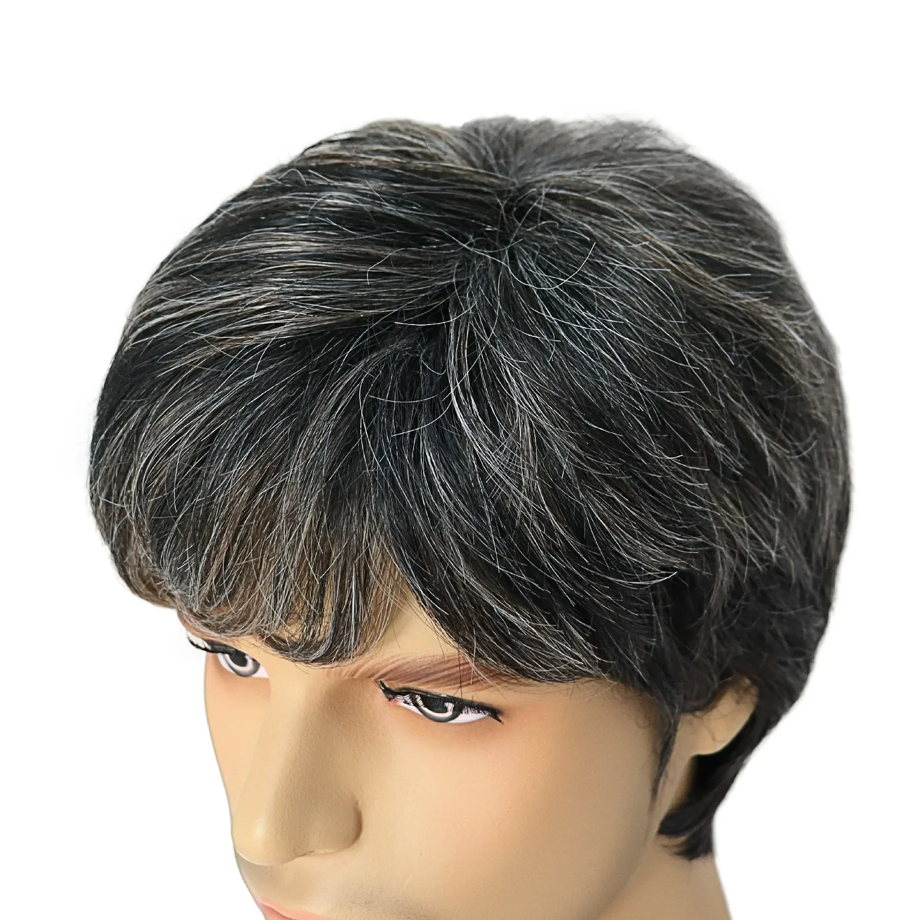 Synthetic Man Wigs Short Black Mix Grey Hair Short Curly Wig for Male Father Gift Wig Natural Heat Resistant Cosplay Party Wigs