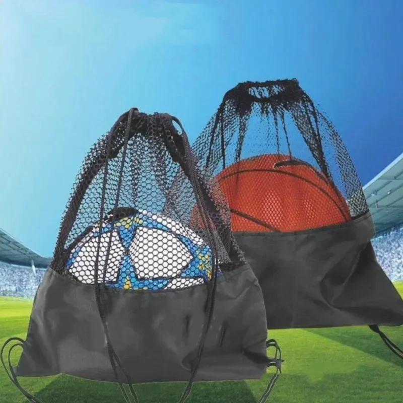 Lightweight Portable Drawstring Backpack Mesh Bag Football Volleyball Basketball Storage Bags Hiking Sports Travel Gym Small Bag