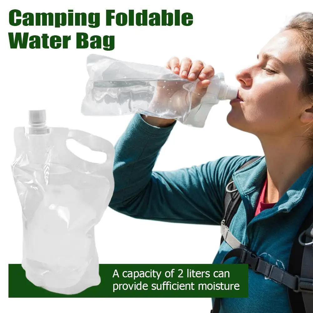2L Camping Water Bag Portable Folding Water Bucket Large Water Container Outdoor Travel Collapsible Pouch Can Camping Supplies