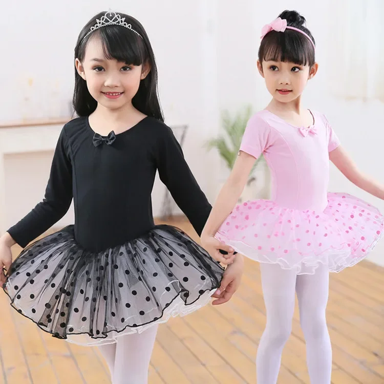 Summer Stage Tutu Ballet Dresses Black White Children's Dance Practice Girls Dress Vestido Clothes Kids Outfit Casual Robe Fille