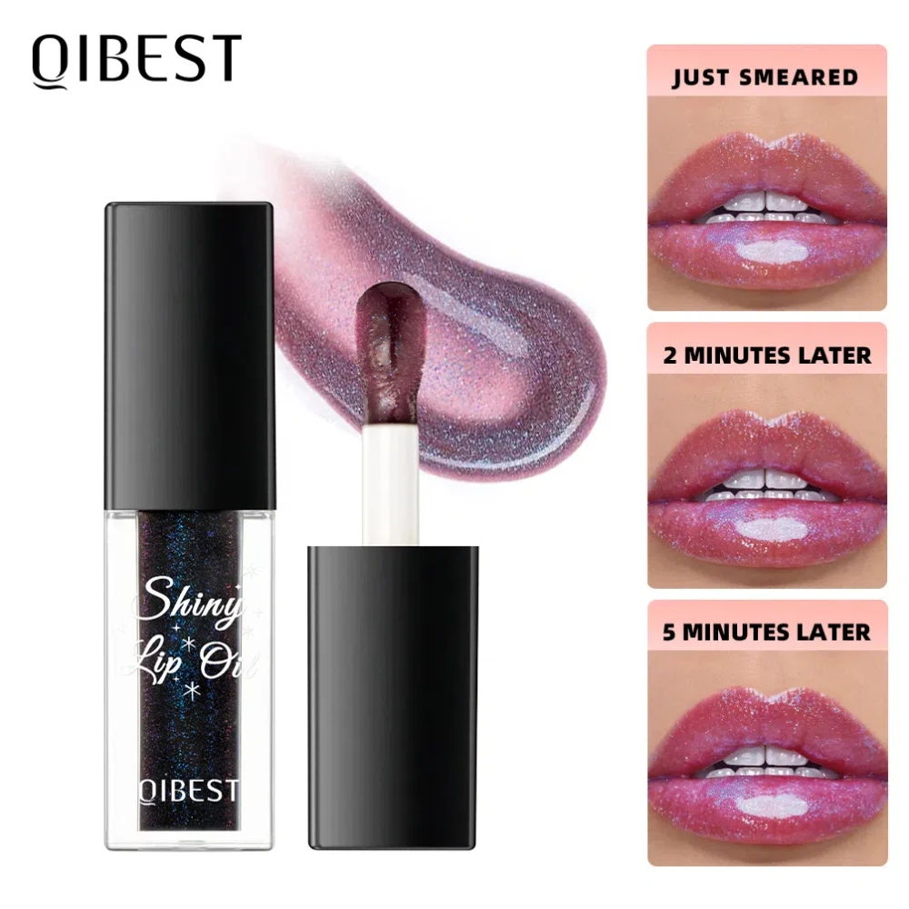 Jelly-Black Glitter Lip Oil, Temperatura Mudança de Cor, Brilho Labial Espumante, Impermeável, Longa Duração, Diamond Shimmer, Tint