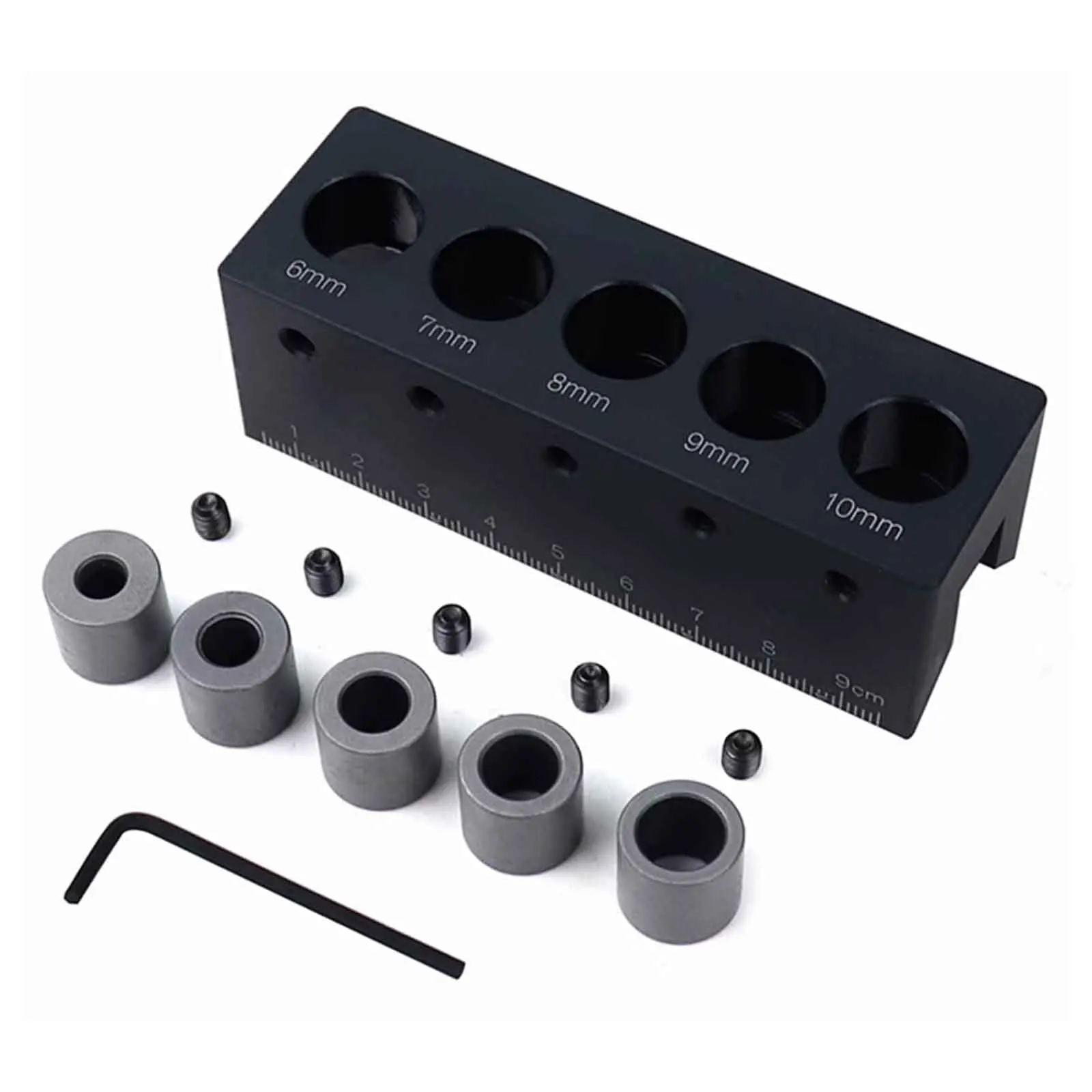Round Wood Vertical Doweling Jig Set, 6/7/8/9/10mm Straight Angle Drill Guide Pocket Hole Jig Kit Locator Carpentry Tools