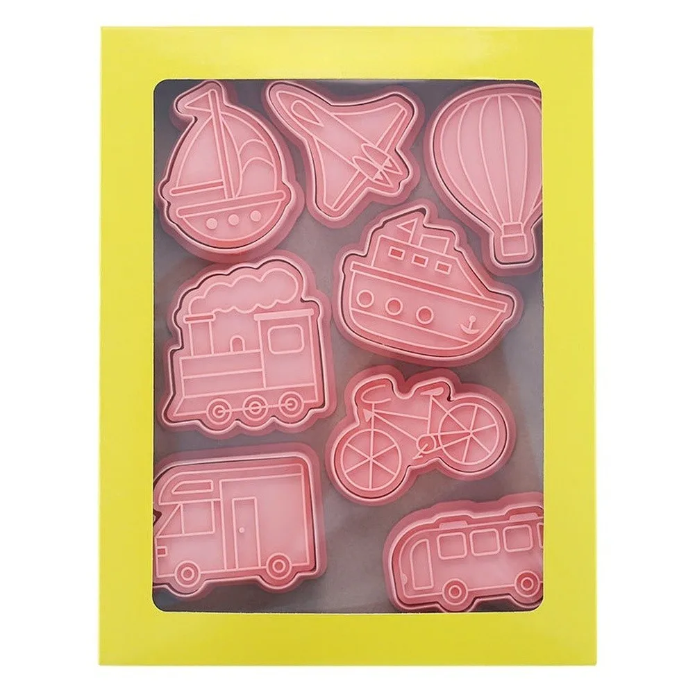 Baking Tool Set of 8 Transportation-Shaped Cookie Cutters Including Train Ship Airplane for Themed Cookie Making