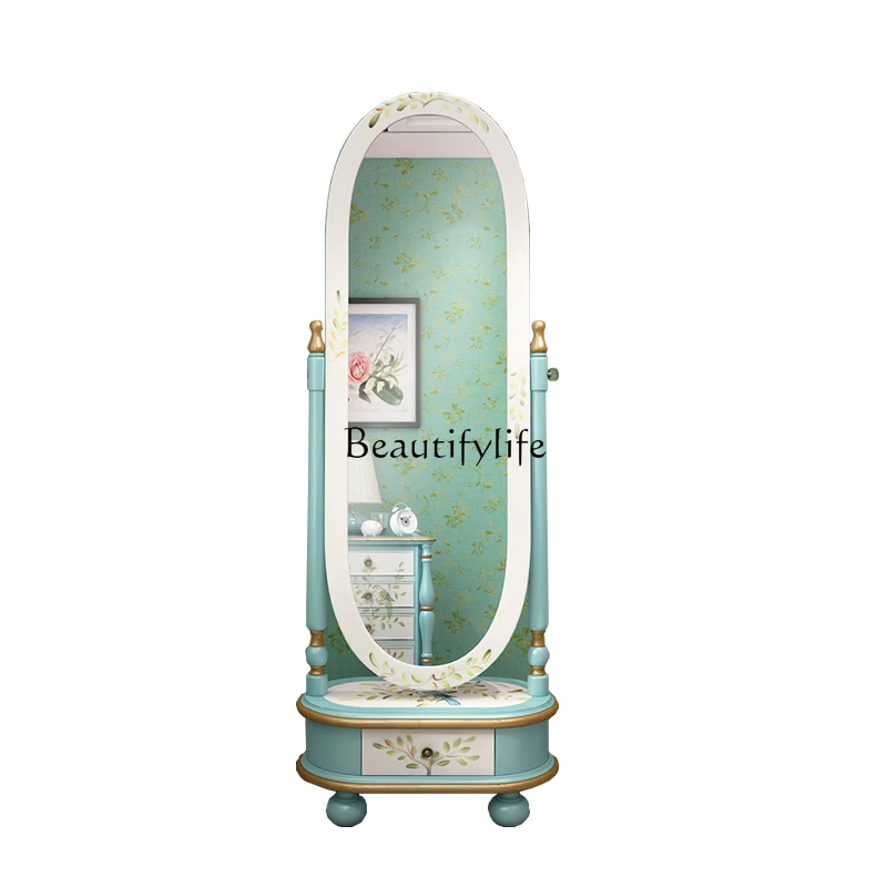 

American European country painted solid wood living room bedroom full body dressing mirror fitting floor activity decorative