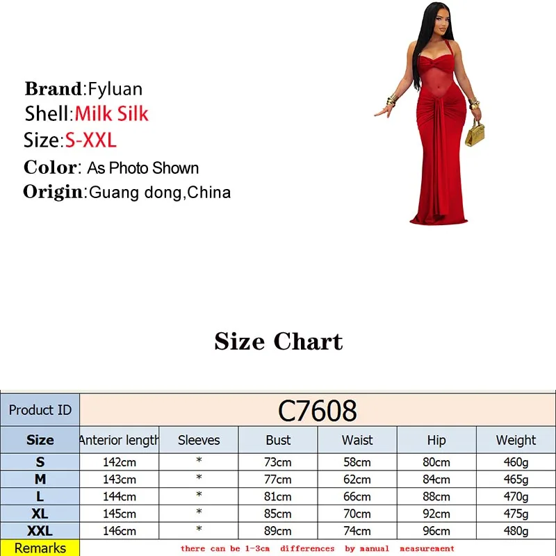 New Fashion Women Clothing Sexy Nightclub Party Long Dress Sheer Mesh Halter Dress Solid Color Sleeveless Backless Cocktail Gown
