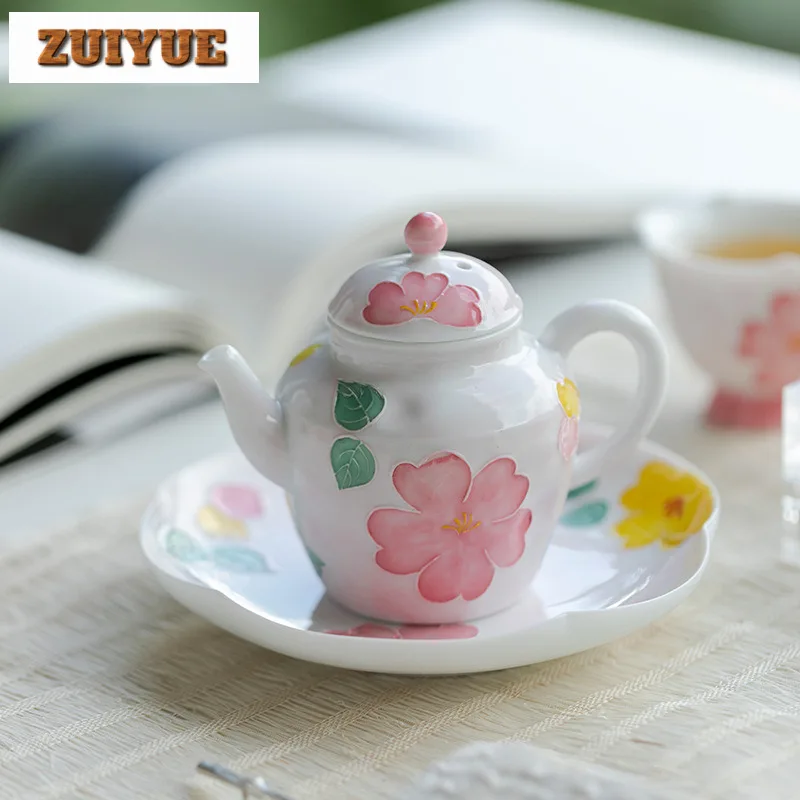 135ml Aesthetic Hand-painted Peony Flower Teapot Japanese Arita Porcelain Pot Tea Maker Kettle Tea Ceremony Supplies Ornaments