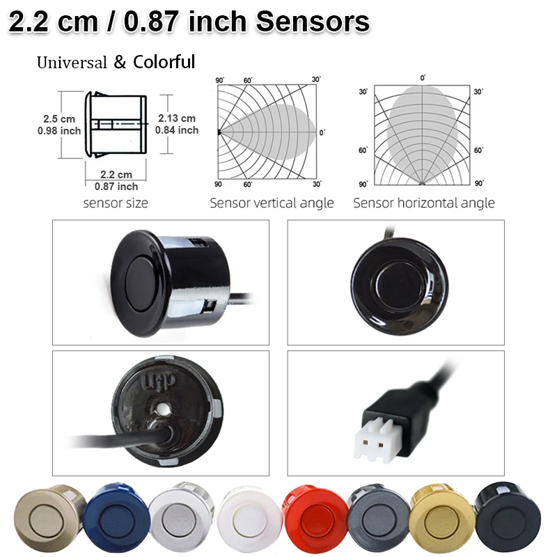 HIPPCRON Auto-Einparksensorsystem mit Hintergrundbeleuchtung, Parktronic-Monitor, LED-Anzeige, Rückfahrsignalgeber, 4 Sensoren, 22 MM, 12V Rückfahrradarsystem – Detail 2