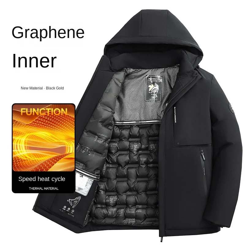 New Winter Jacket Men's high quality Graphene Heating Cold-proof Windproof Padded Coat Business Casual Detachable Hooded Parka