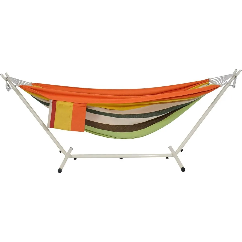 LazyDaze Hamacas Hamaca doble con soporte - Hamaca para exteriores resistente para 2 personas para adultos, incluye soporte de acero duradero, puerto