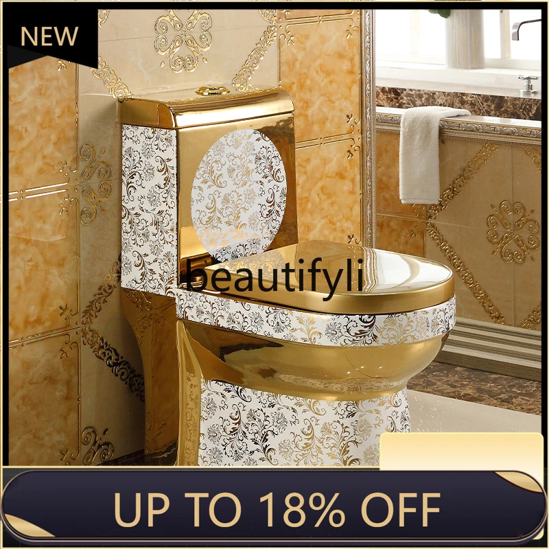 

Z189 Toilet household flush water saving silent siphon super swirl toilet golden European toilet