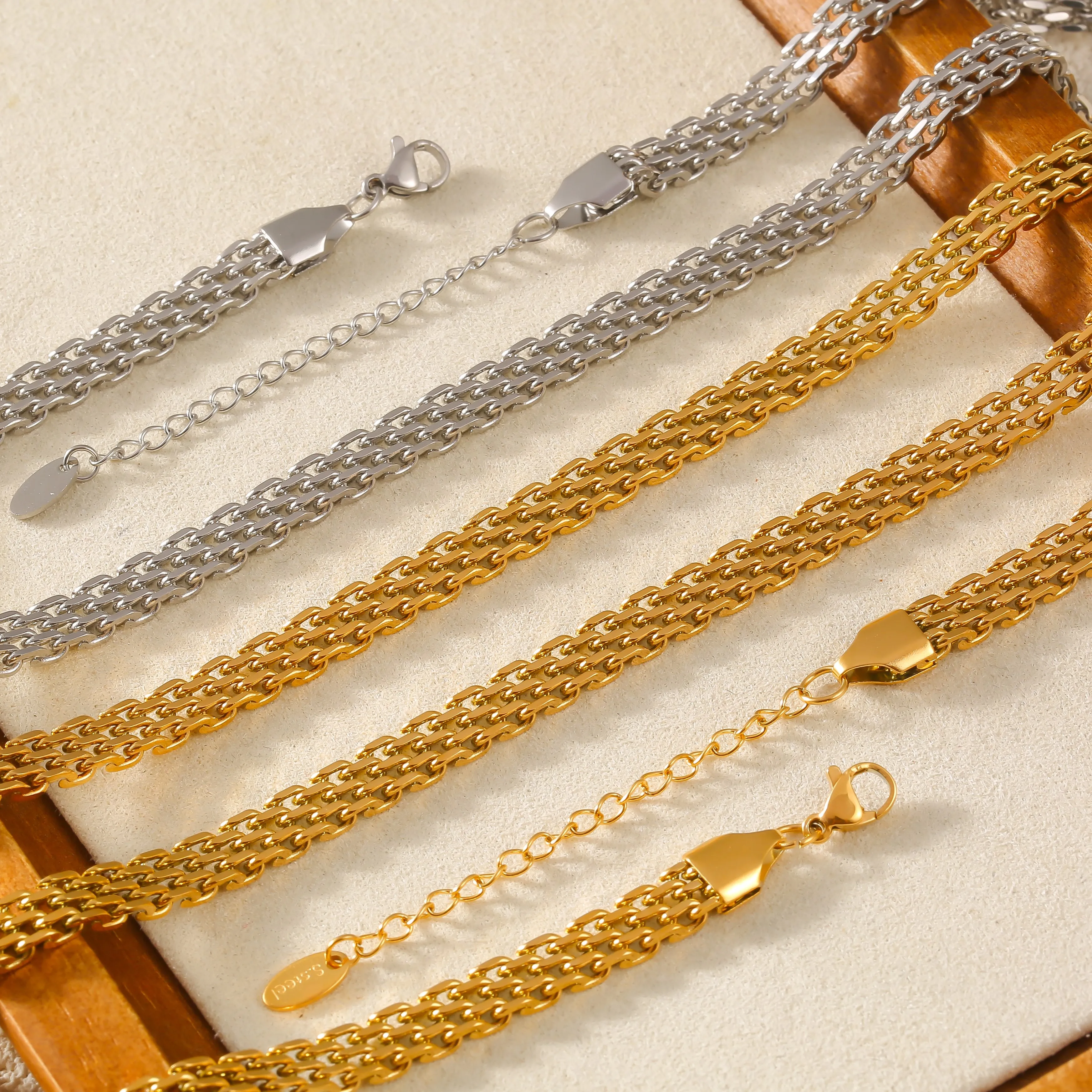 40cm Gold Color Stainless Steel Charm Necklace For Women Men Woven Mesh Chain Collar Choker Hip Hop Unisex Neck Jewelry