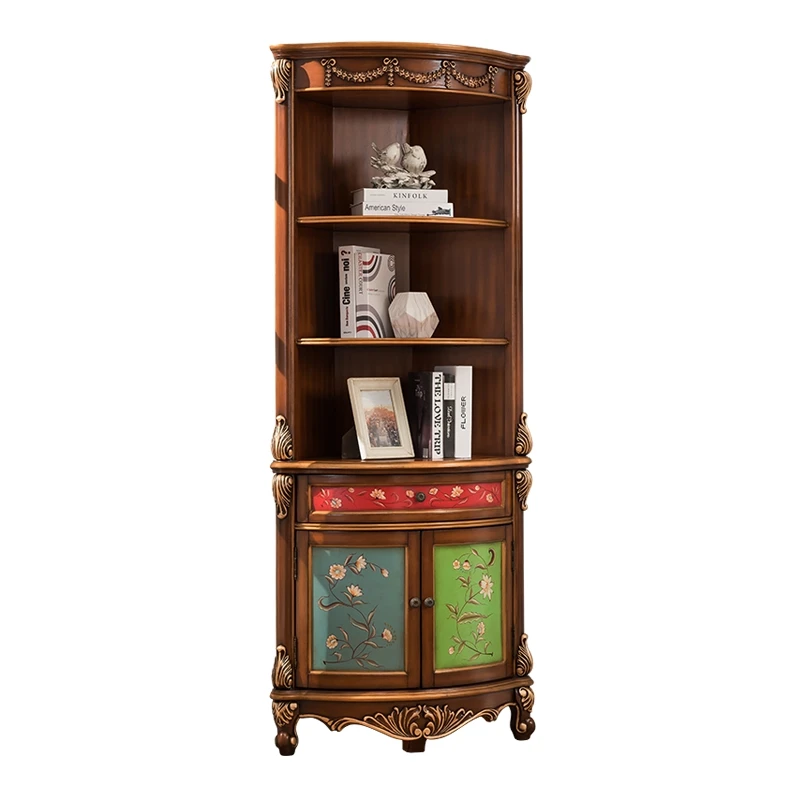 European corner cabinet solid wood painted entrance cabinet corner cabinet side cabine carved rack living room bedroom high