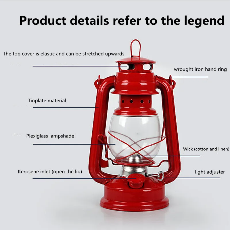 19cm Retro Outdoor Camping Kerosene Lamp Oil Light Lantern Style Decor Multifunction Iron Camping Lamp Mediterranean Style Decor