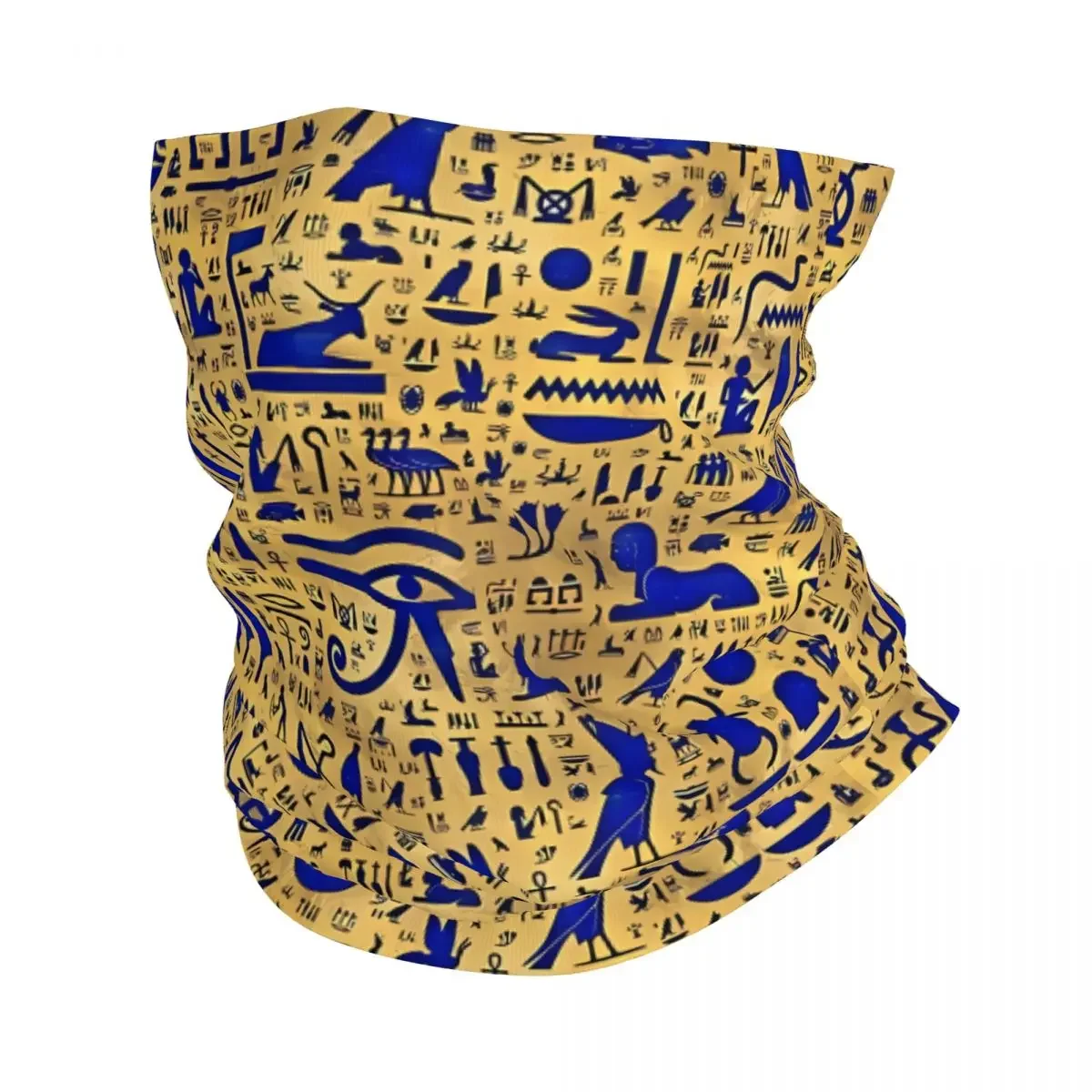 Gold Ancient Egypt Hieroglyphs Scarf Neckerchief Neck Face Mask Polyester