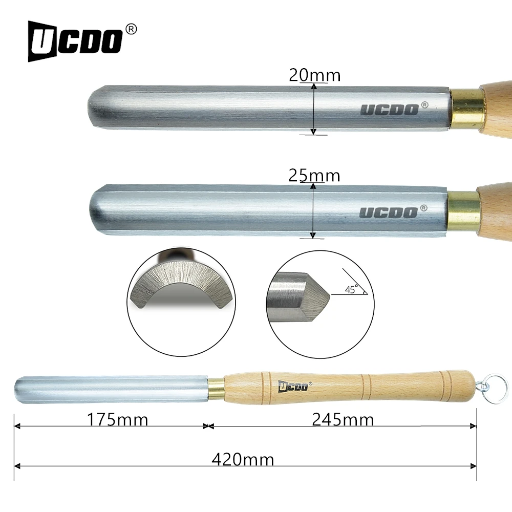 UCDO HSS 20&25 x420mm Roughing Gouge Woodturning Tools WIth Hanging Rings Walnut Handle Woodworking Turning Chisels for Lathe