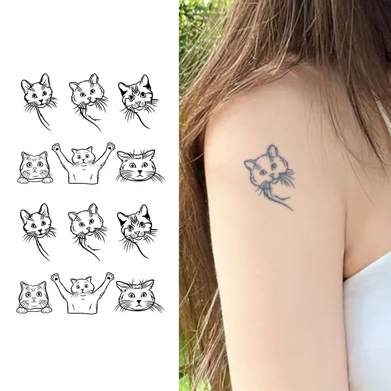 Kitten Cat Shoulder Temporary Tattoo Sticker Waterproof Fake Tattoo Body Art for Women