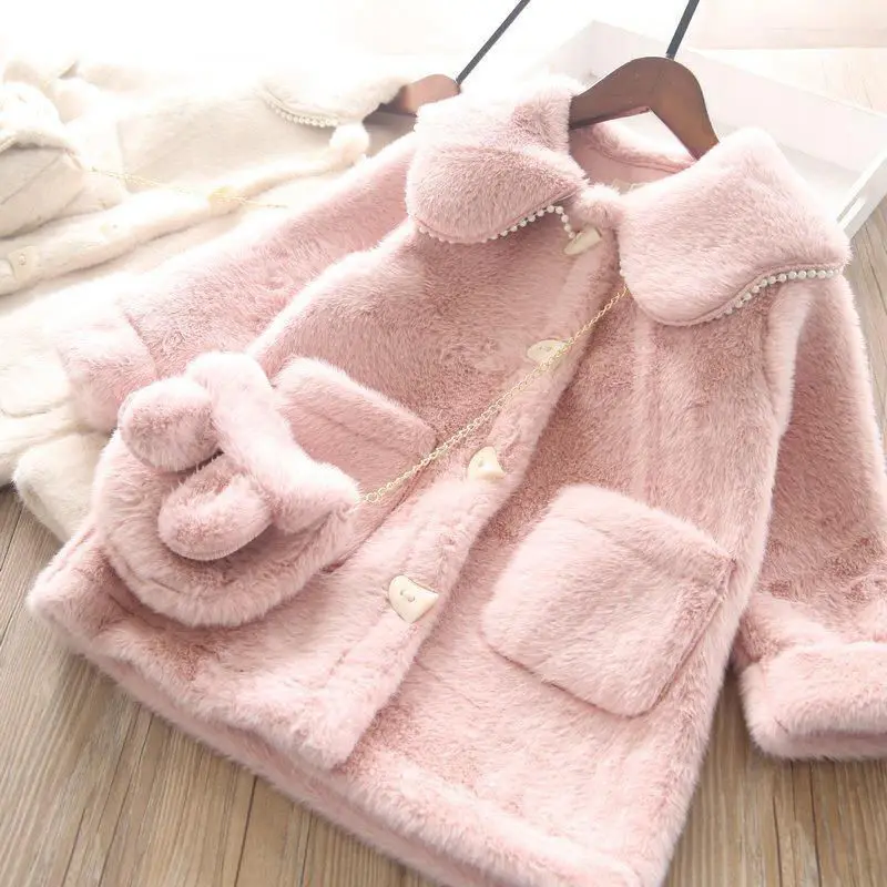 

3-10 Year Kids Girls Jacket Autumn Winter Warm Faux Fur Coat For Girls Christmas Princess Outerwear Cute Plush Children Clothing