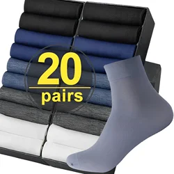 Calcetines de fibra de bambú para hombre, medias deportivas de verano y primavera, desodorante con absorción de sudor, calcetín largo de seda transpirable a rayas finas