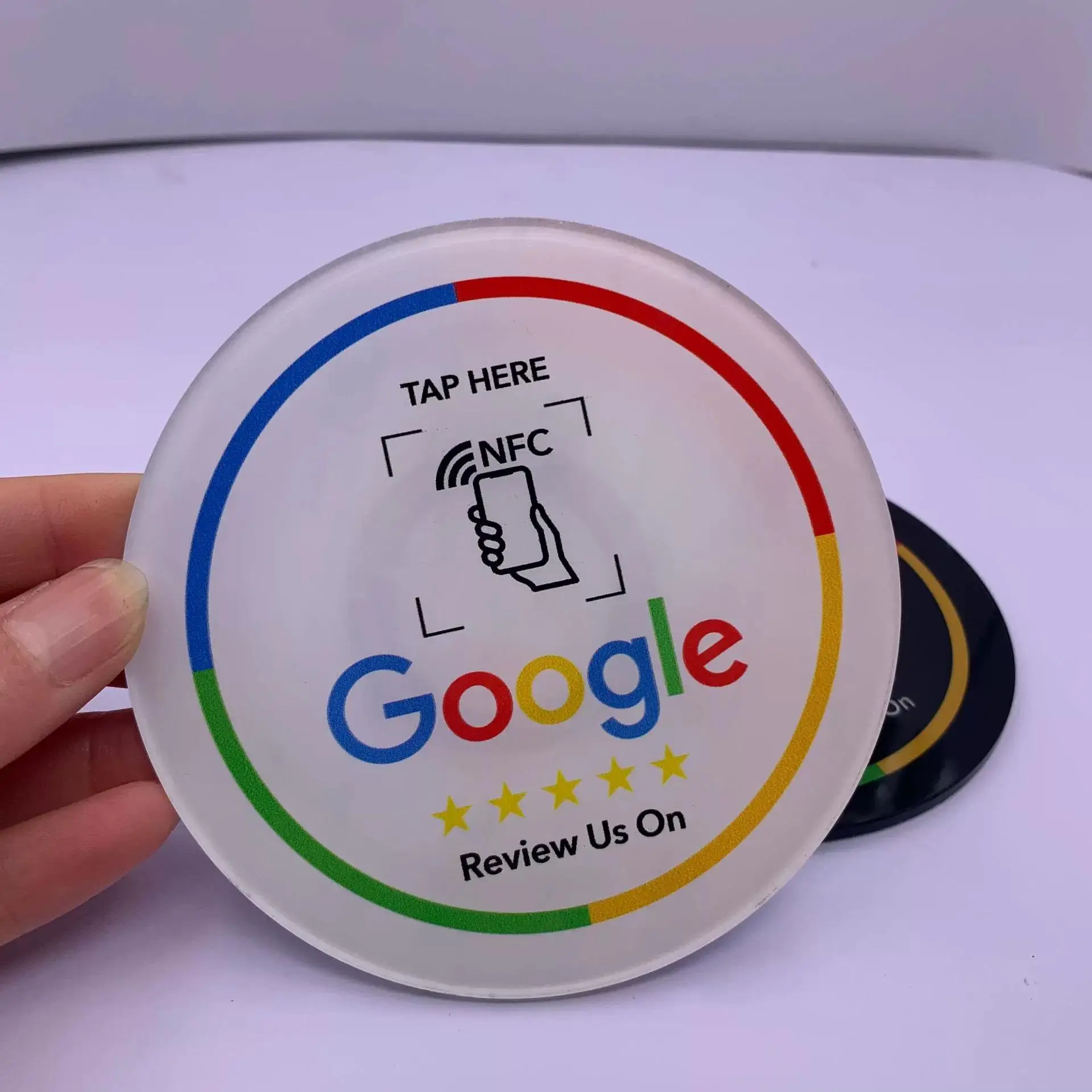 Programmable 13.56Mhz Google round Review Card NFC round Patch Card Brand Holder for Google Review Display