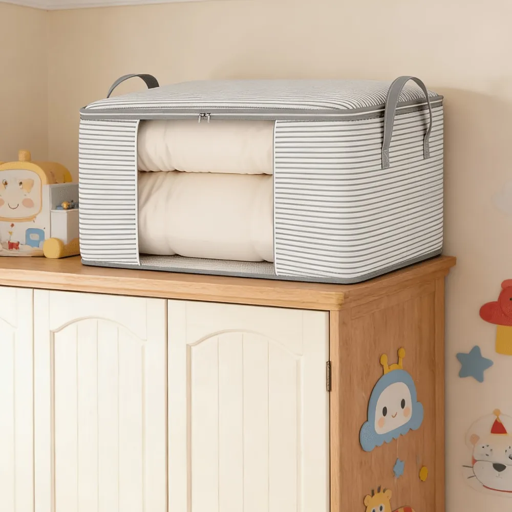 Striped See-Through Blanket Storage Bag Must-Have Large Capacity Dustproof Moisture-Proof for Home Moving