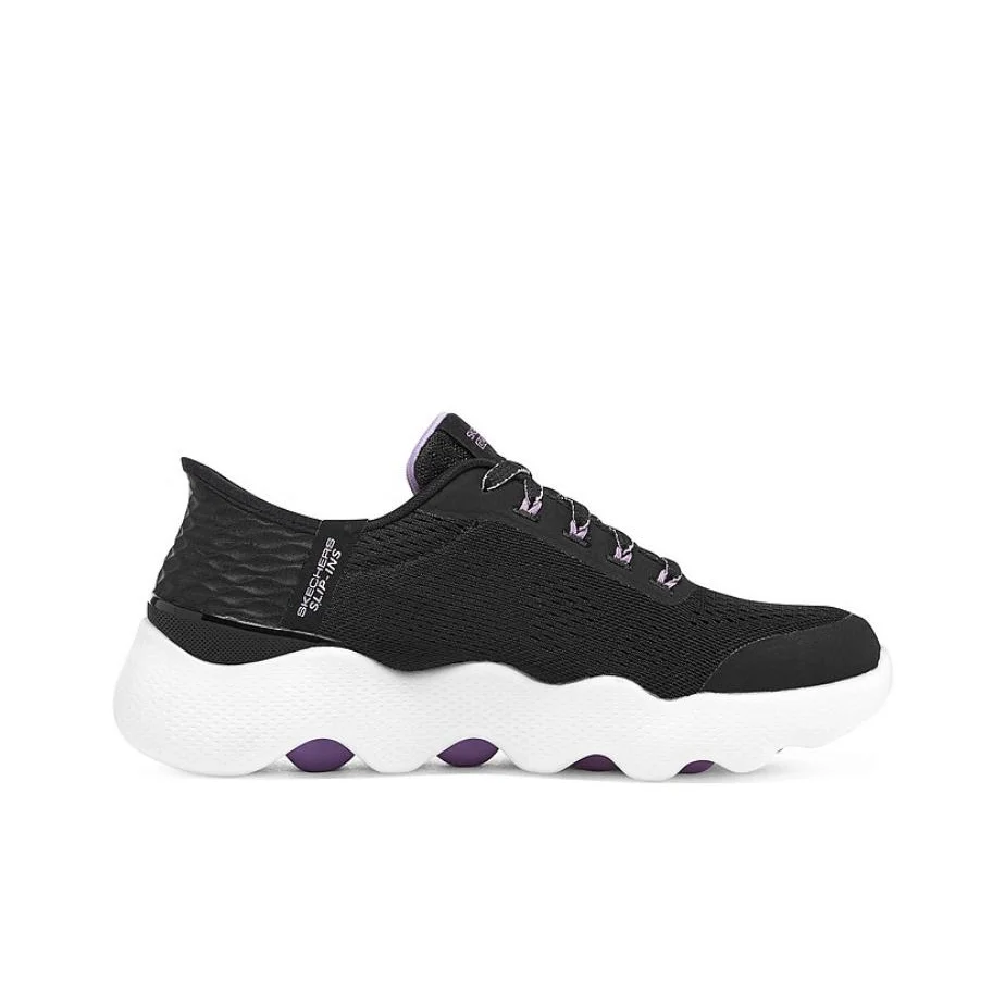 Skechers Go Walk Massage Fit Walking Shoes Women's Low Top Black/White/Purple 124916-BKLV - view 3