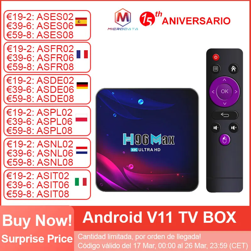 Android TV BOX H96 Max V11, Android 11.0 Set-top Box 4K, 4G+64GB 2G+16GB RK3318 Quad-Core, WiFi 2.4G/5G, Smart iptv Android box