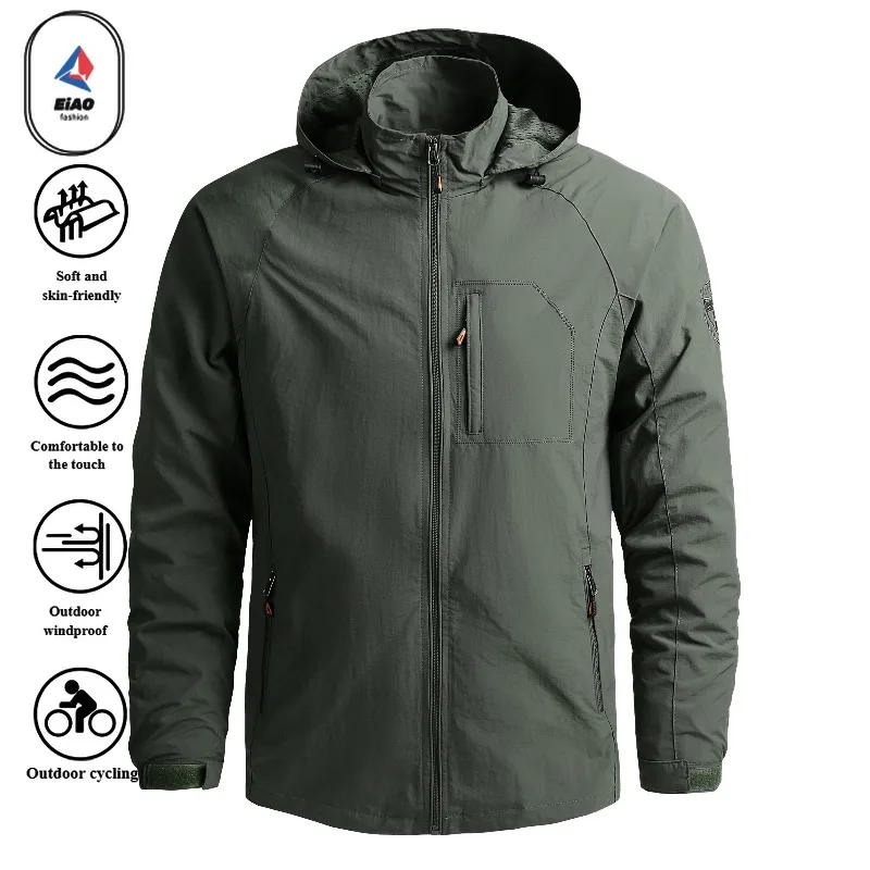 

EIAO 2025 Mens Outdoor Waterproof Breathable Windbreaker Lightweight QuickDry Hooded Sports Jacket Hiking Mountaineering Coat