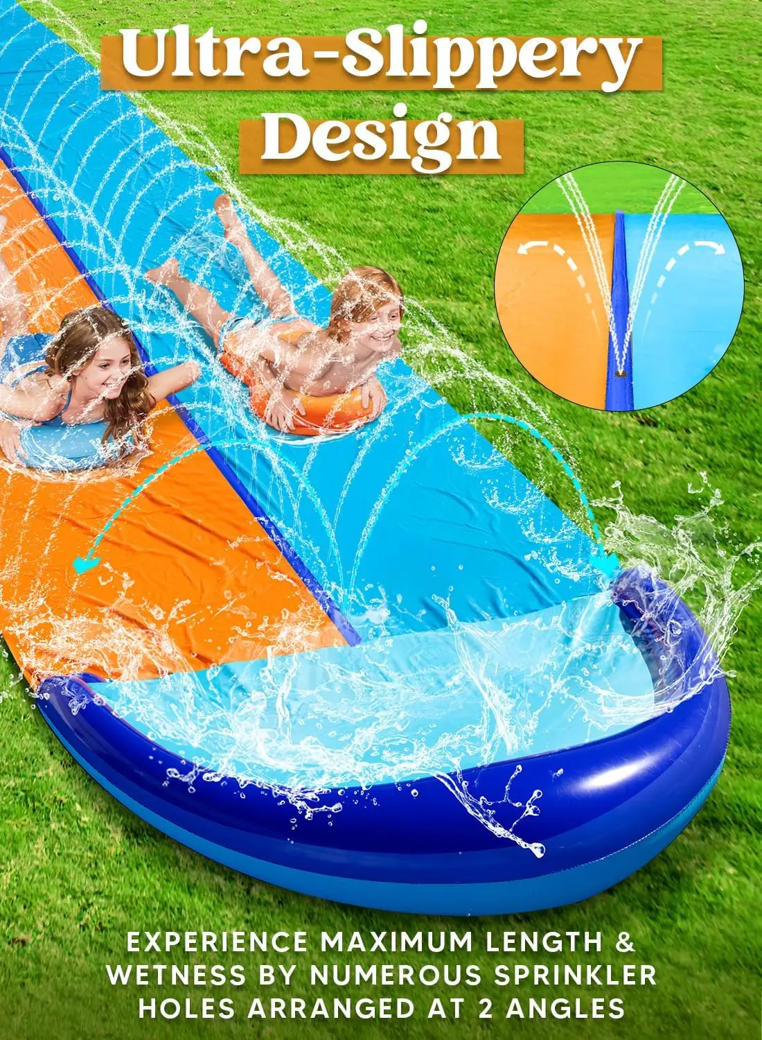 32.5ft Dubbele Waterglijbaan, Zware Gazon Water Splash Slip En Glijbaan Met Sprinkler En 2 Opblaasbare Planken Slip Voor Kinderen Adul