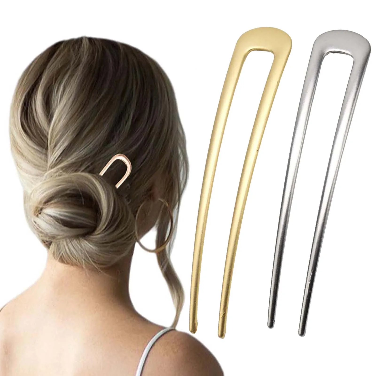 French U Shaped Hair Pins Vintage Metal Hair Forks Sticks for Women Thick Hair Styling Accessories Gold Silver Color Bun Tool