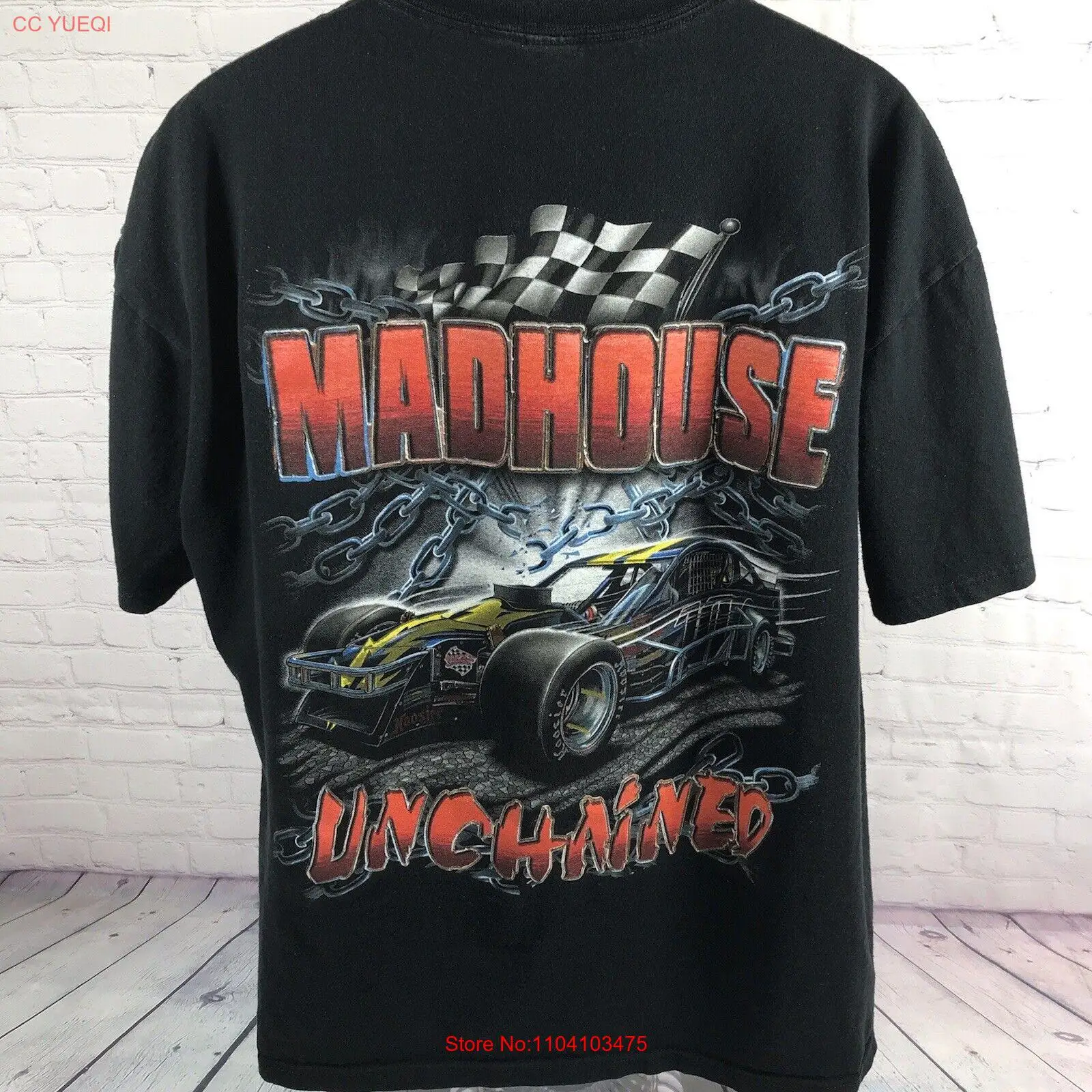 Madhouse Unchained Graphic Shirt Adult 2XL XXL Black Racecar Tee Racing SS