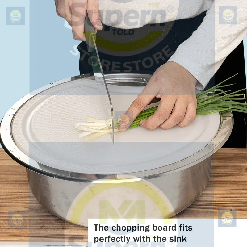 

RV Stainless Steel Round Vegetable Sink With Cutting Board With Cover Plate Kitchen Sink Stainless Steel Retrofitting Accessorie