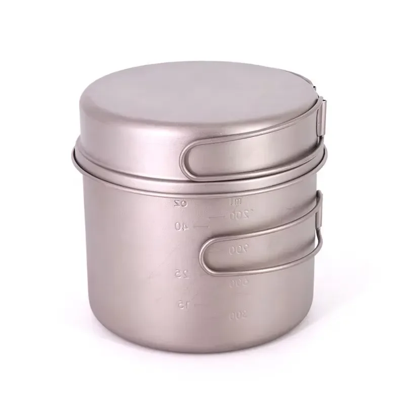 1600ml Titanium Camping Cookware Set with 500ml Pot Portable Outdoor Cooking Kit Lightweight Hiking Backpacking Tableware for