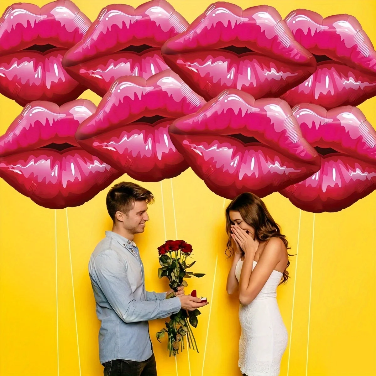 Roter Lippenballon, große Lippen und Lippenstift, Aluminiumfolienballon, Hochzeit, Valentinstag, Vorschlag, Jubiläumsdekoration – Detail 5