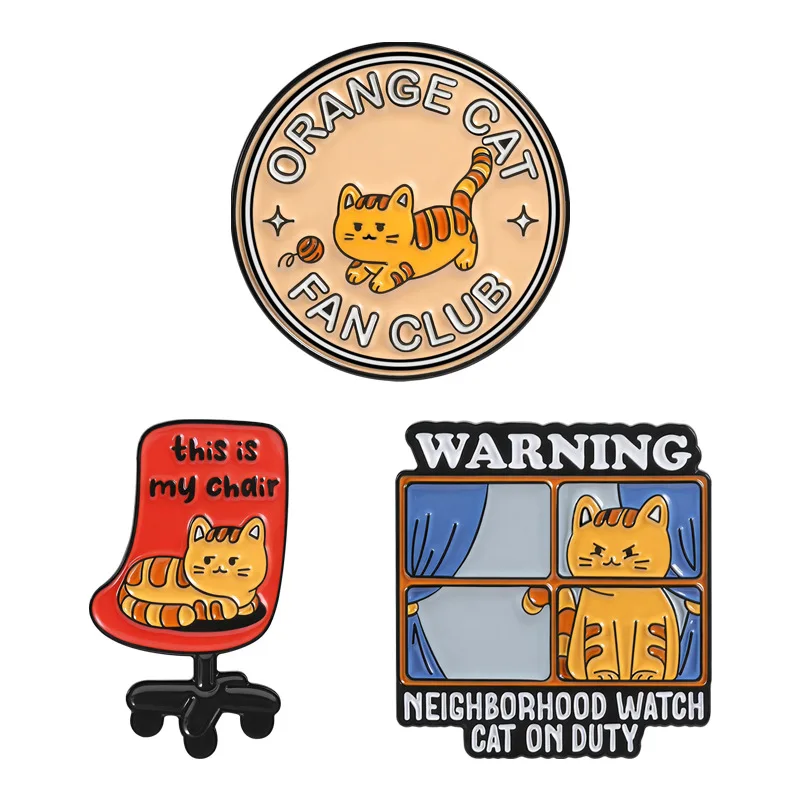 Orange Cat Lovers Club Badges, Cartoon Animal Letter Series Alloy Pins, Accessory for Clothing and Bags, Gift for Friends