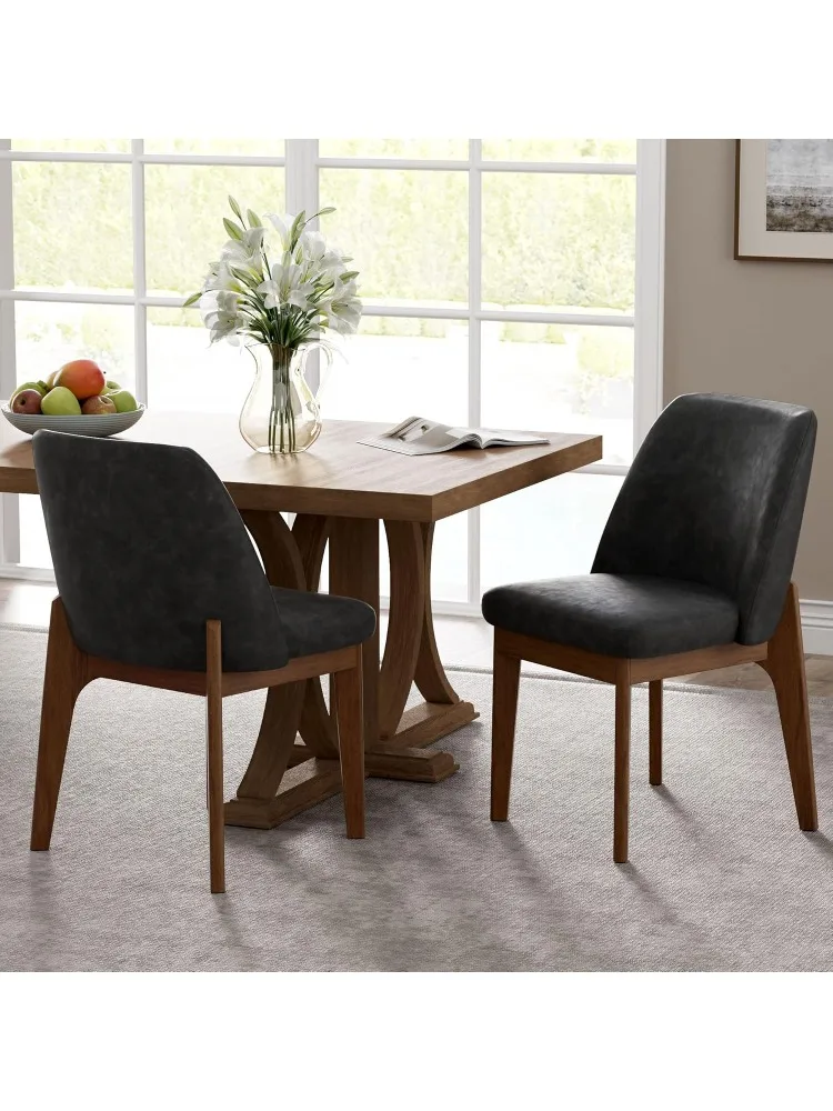 

Современные обеденные стулья, кухонные стулья из искусственной кожи с деревянными ножками, боковой стул с обивкой для кухни, столовой, офиса, B