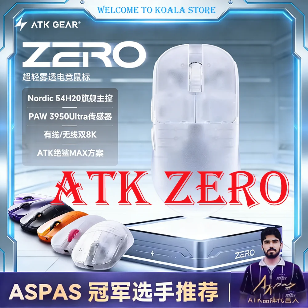 ATK Zero Wireless Gaming Mouse PAW3950 Ultra 8K Polling Ultra Lightweight Nordic 54L Low Latency FPS Esports Mouse for PC Gamer