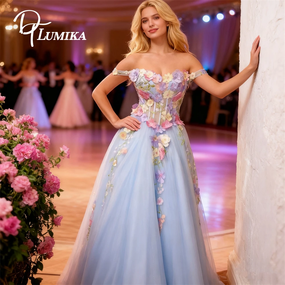 

DTLumika Romantic Flowers A Line Sweet 15 Dress Off the Shoulder Quinceanera Dresses Coming of Age Party Gowns