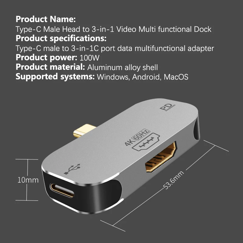 3 In 1 HDMI USB Type-C PD Hub DP/Mini DP Adapter 100W PD Fast Charging USB-C Docking Station For Macbook Pro 4K@60Hz For Iphone
